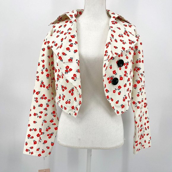 Self-Portrait Ditsy Floral Canvas Cream Red Oversized Crop Jacket Womens US XS - Picture 4 of 12